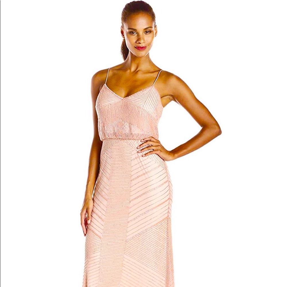 Adrianna Papell Long beaded blouson gown